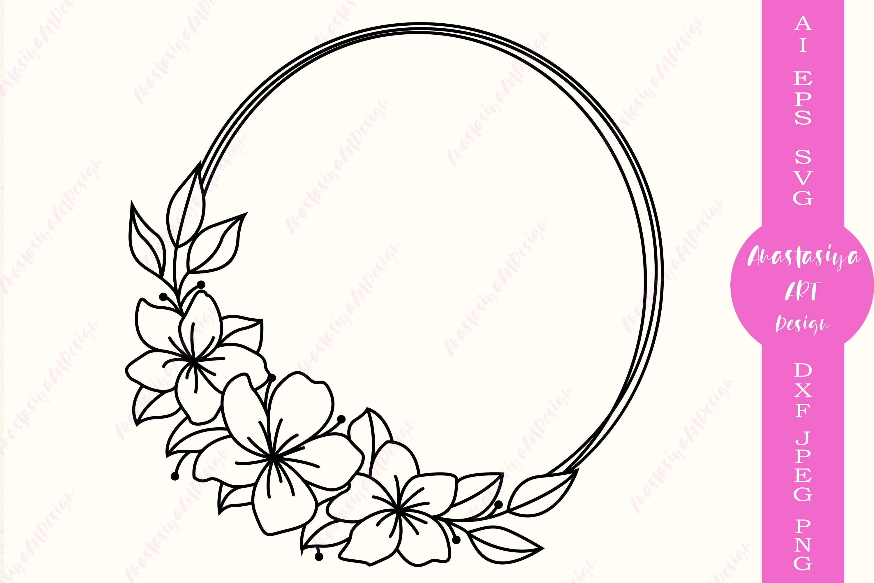Flower circle frame svg cut file, Wreath monogram clipart (557983