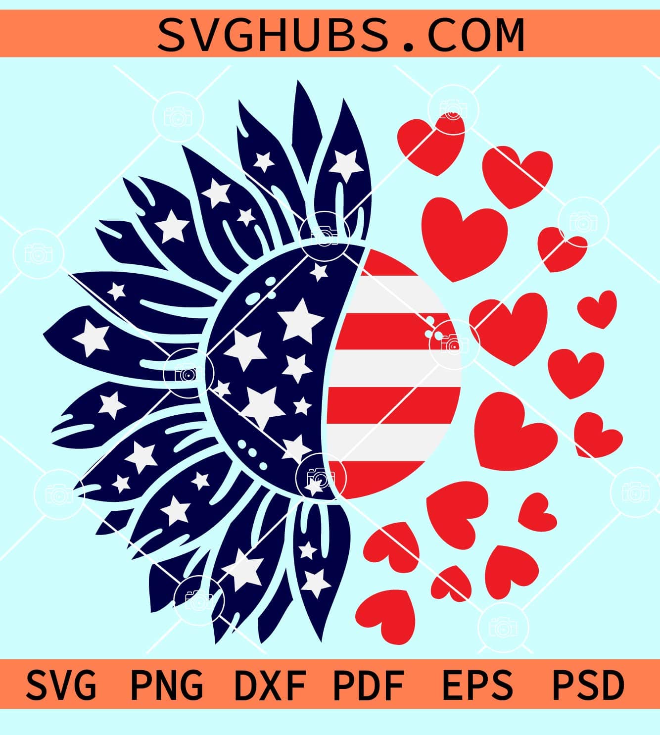 Patriotic sunflower with love hearts svg, Patriotic Sunflower SVG