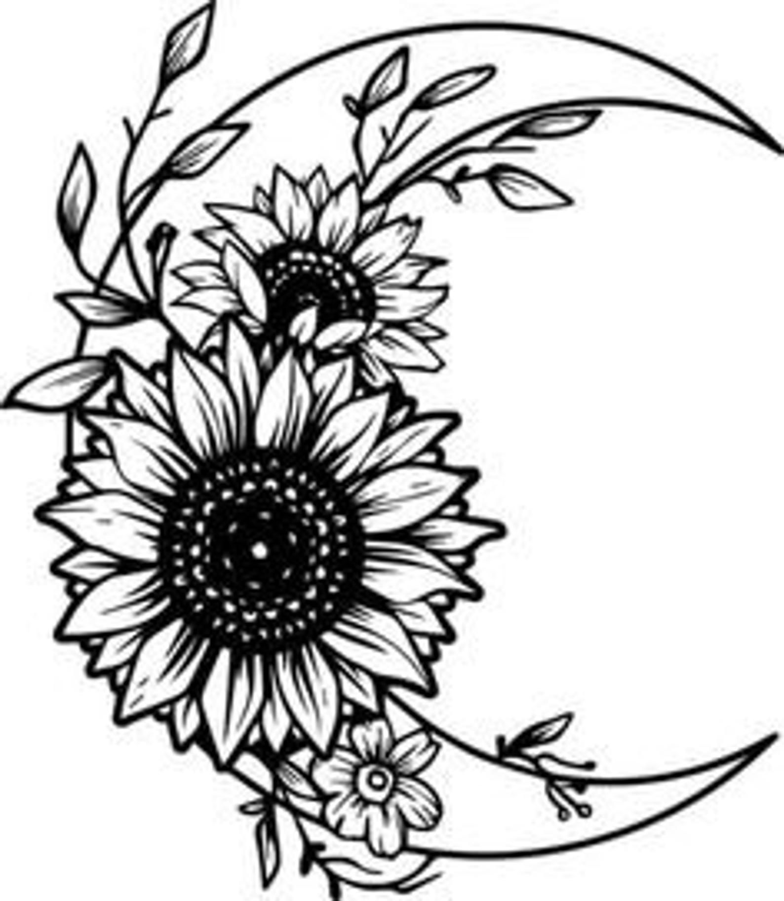 crescent moon with sunflowers svg file in 2021 | Cricut vinyl
