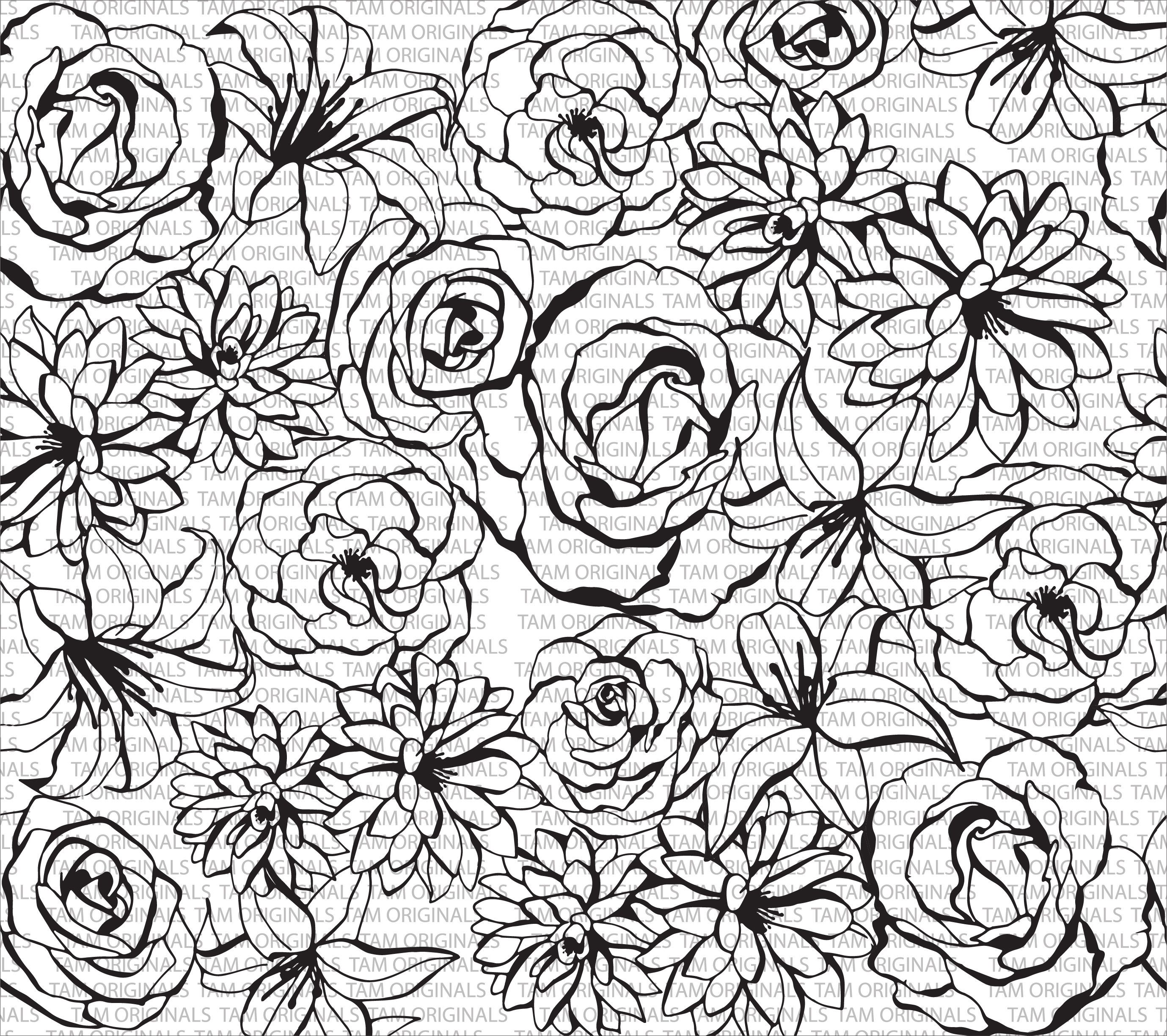 Multi-flower Floral Outline Cut File for Cricut, Silhouette, SVG, PNG